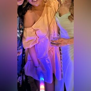 One Shoulder Pink Puffy Short Dress